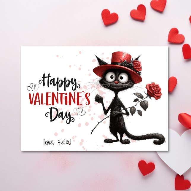 Tarjeta Festiva Un lindo gato negro con Gorra rojo Feliz Día de Sa (Subido por el creador)