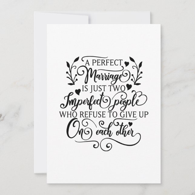 Tarjeta Festiva Un matrimonio perfecto es sólo dos personas imperf (Anverso)