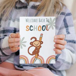 Tarjeta Festiva Un mono lindo de vuelta a la escuela