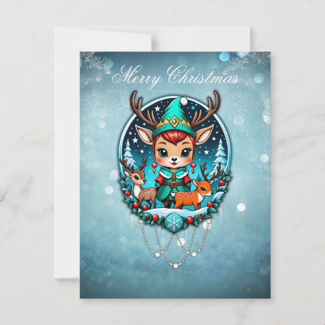 Tarjeta Festiva Un mono reno al estilo personalizado (Anverso)