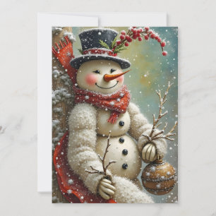 Tarjeta Festiva Un muñeco de nieve alegre