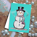 Tarjeta Festiva Un muñeco de nieve malhumorado en vacaciones felic<br><div class="desc">Artículos con temática navideña diseñados por Umua. Impreso y enviado por Zazzle o sus afiliados.</div>