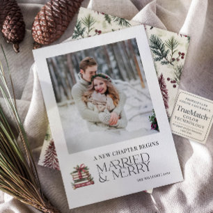 Tarjeta Festiva Un nuevo capítulo casado y una foto de recién casa