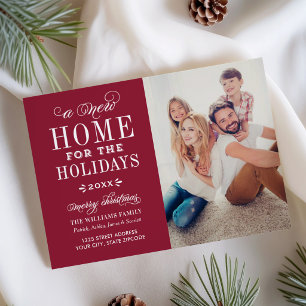 Tarjeta Festiva Un nuevo hogar para las fiestas navideñas Foto roj