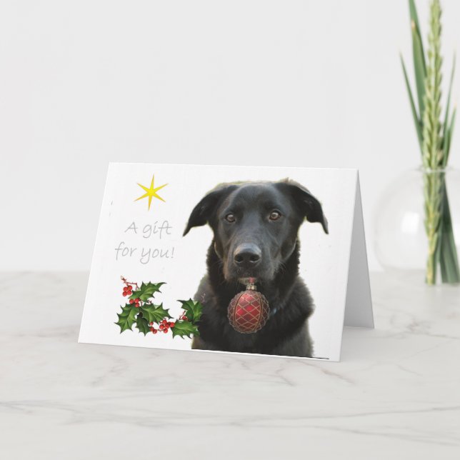Tarjeta Festiva Un nuevo labrador negro que trae regalos (Anverso)