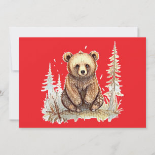 Tarjeta Festiva Un oso lindo - Diseño artístico de ilustracion