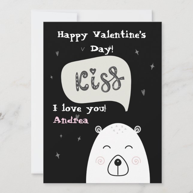 Tarjeta Festiva Un oso polar lindo deseando Valentín y beso (Anverso)