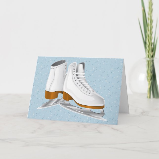Tarjeta Festiva un par de patines de hielo blancos (Anverso)