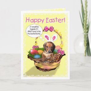 Tarjeta Festiva ¡Un perrito en una cesta - Pascua feliz!