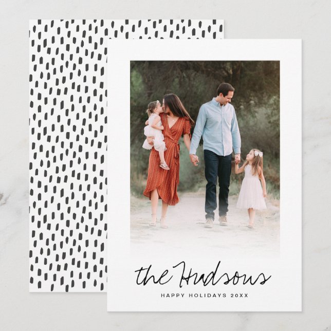 Tarjeta Festiva Un plano fotográfico elegante de escritura negra (Anverso / Reverso)