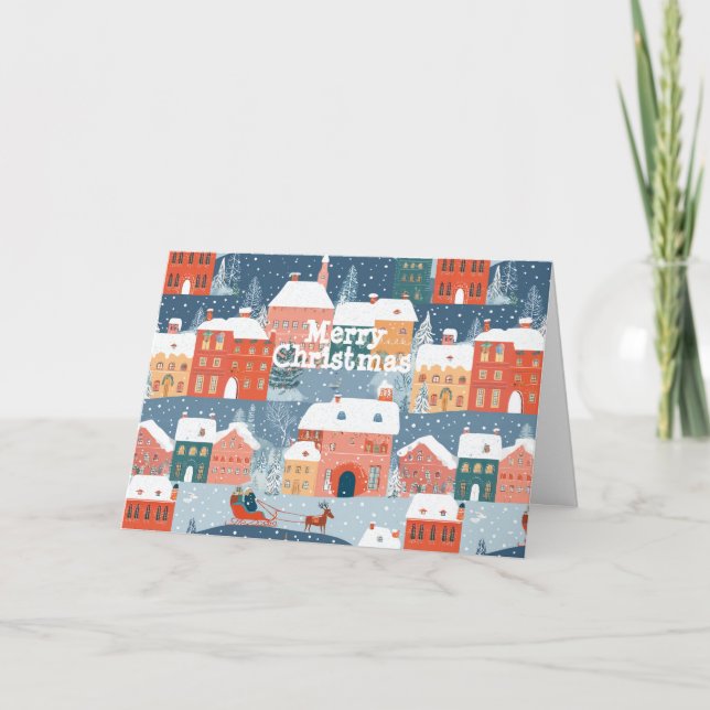 Tarjeta Festiva Un pueblo de montaña nevado (Anverso)