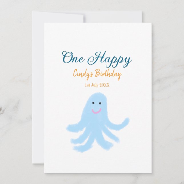Tarjeta Festiva Un pulpo azul feliz bajo el cumpleaños del mar (Anverso)