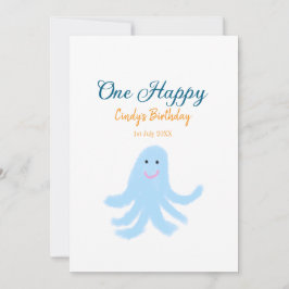 Tarjeta Festiva Un pulpo azul feliz bajo el cumpleaños del mar