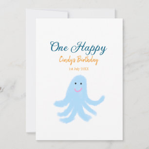 Tarjeta Festiva Un pulpo azul feliz bajo el cumpleaños del mar