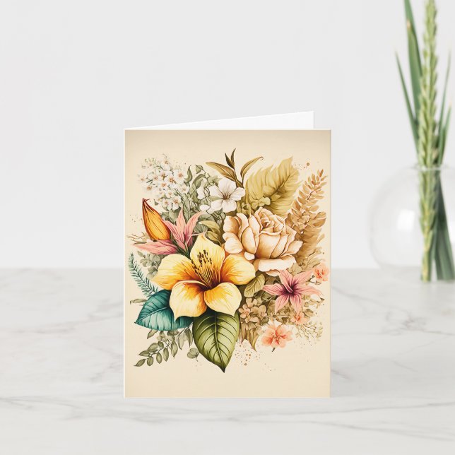 Tarjeta Festiva Un ramo de flores amarillas para tus seres querido (Anverso)