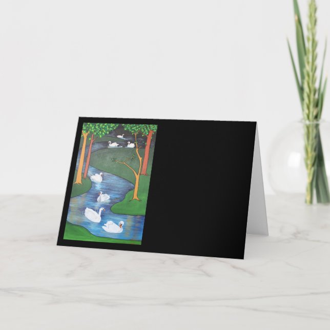 Tarjeta Festiva Un rebaño de siete cisnes (Anverso)