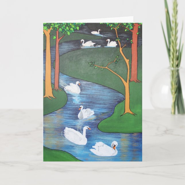 Tarjeta Festiva Un rebaño de siete cisnes (Anverso)