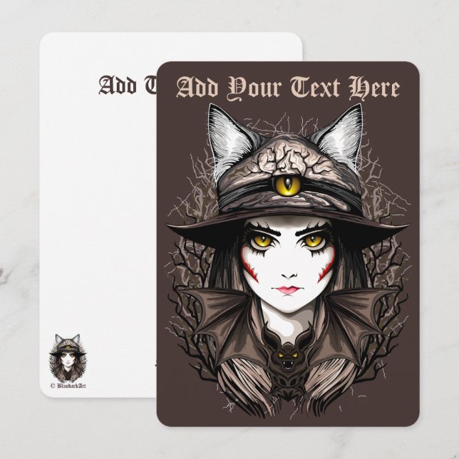 Tarjeta Festiva Un retrato cursi de bruja de Gato de Brujas Hallow (Anverso / Reverso)