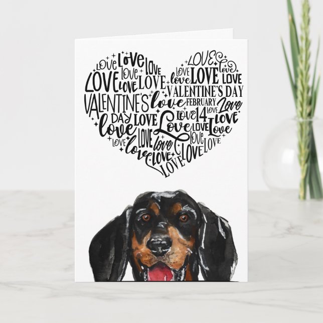 Tarjeta Festiva Un San Valentín de su Coonhound Black & Tan (Anverso)