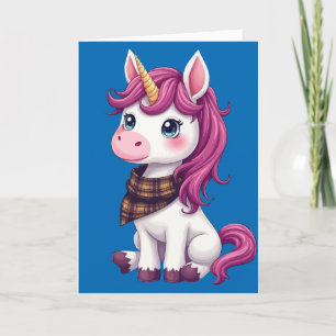 Tarjeta Festiva Un Unicornio De Color Rosa Cuto Con Una Escarcha E