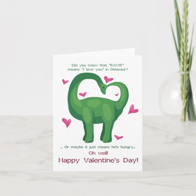 Tarjeta Festiva Un Valentine de dinosaurio (Anverso)