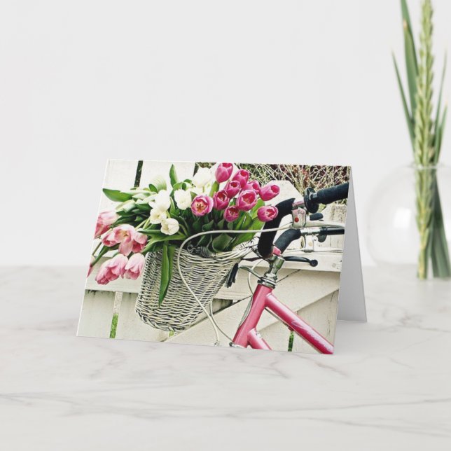 TARJETA FESTIVA UNA BICICLETA-FLORES-Y AMOR "MÁS FÁCIL" (Anverso)