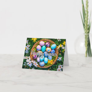 Tarjeta Festiva Una Cesta Llena De Huevos De Pascua