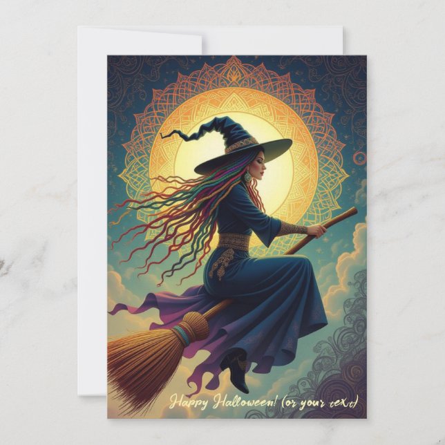 Tarjeta Festiva Una cita neocturna: Halloween de bruja moderna (Anverso)