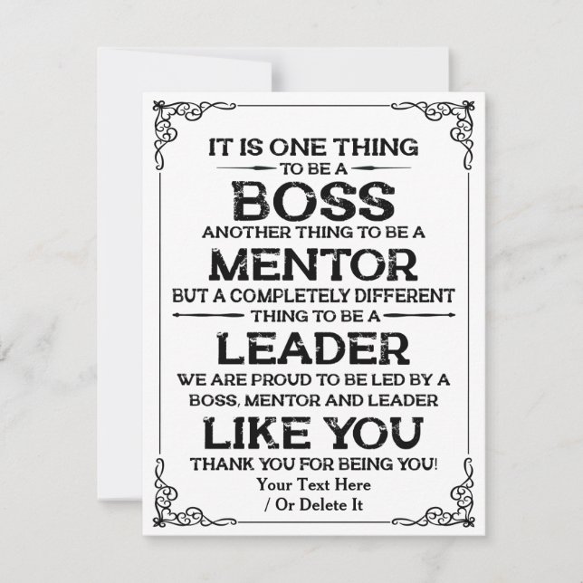 Tarjeta Festiva Una cosa para ser jefe | mentor | Cita Leader Tha (Anverso)