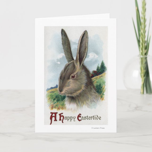 Tarjeta Festiva Una escena feliz del conejo de EastertideGray (Anverso)