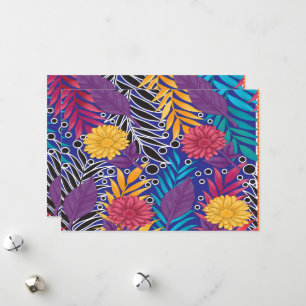 Tarjeta Festiva una flor colorida y un patrón de hojas en una caja