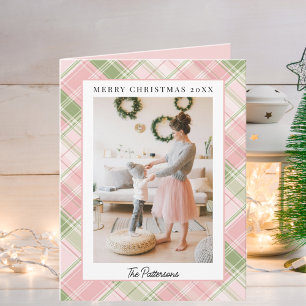 Tarjeta Festiva Una foto clásica de cuadros verdes y rosados de Na