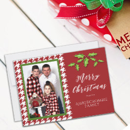 Tarjeta Festiva Una Foto Cuadro Escocés Rojo y Blanco