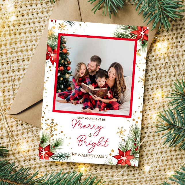 Tarjeta Festiva Una foto de Navidades míos y brillantes (Merry and bright Christmas one photo Holiday Card editable template digital download)
