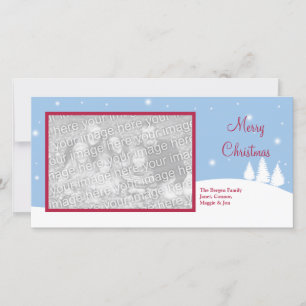 Tarjeta Festiva Una foto única Navidades azul nevado saludo de vac