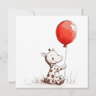 Tarjeta Festiva Una grafa infantil adorable con una plaza de globo