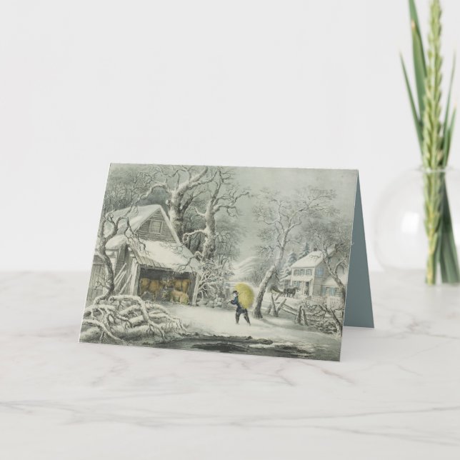 Tarjeta Festiva Una mañana nevada - Fanny Palmer (Anverso)