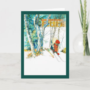 Tarjeta Festiva Una mujer se pone en sus esquinas