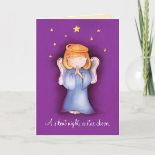 Tarjeta Festiva Una noche silenciosa navidades angel púrpura rezan