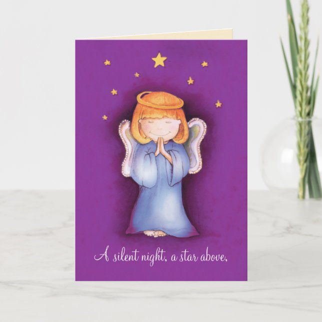 Tarjeta Festiva Una noche silenciosa navidades ángel saludo tarjet (Anverso)