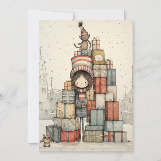 Tarjeta Festiva Una Pila De Regalos De Navidades (Anverso)