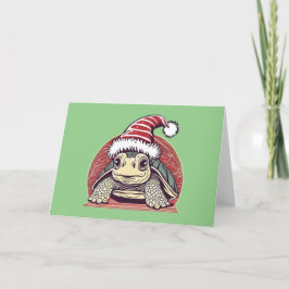 Tarjeta Festiva Una tortuga linda con Navidades de Santa Hat