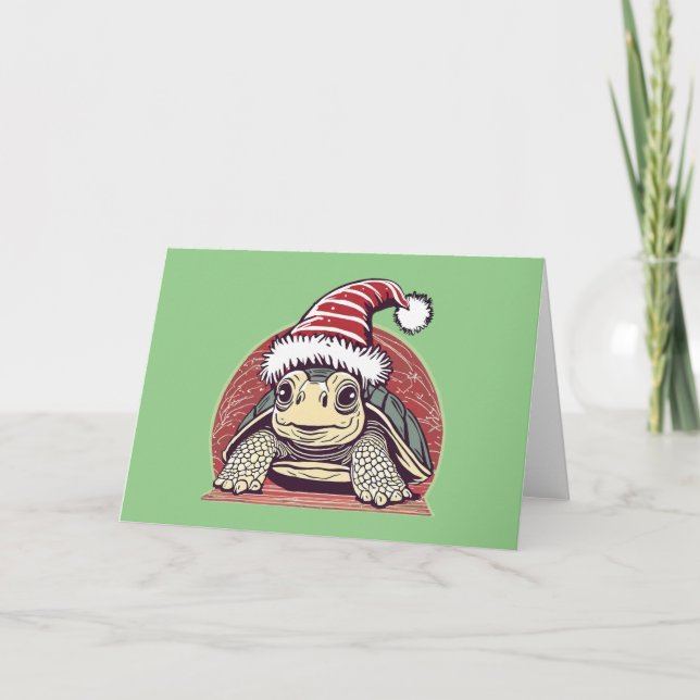 Tarjeta Festiva Una tortuga linda con Navidades de Santa Hat (Anverso)