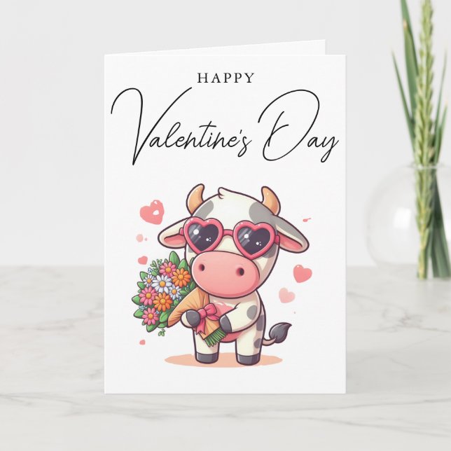 Tarjeta Festiva Una vaca simple feliz día de San Valentín (Anverso)