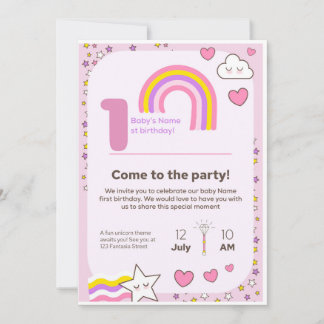 Tarjeta Festiva unicorn Birthday Invitation 