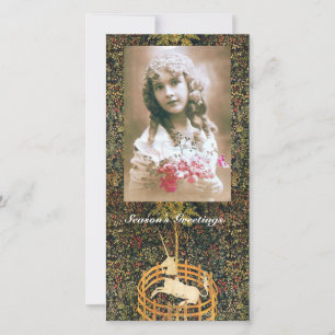 Tarjeta Festiva UNICORN GOTHIC FANTASY Navidades VERDES FLORALES