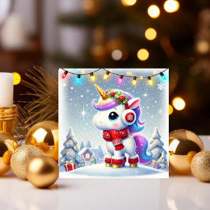 Tarjeta Festiva Unicornio con acogedoras bocanadas de invierno