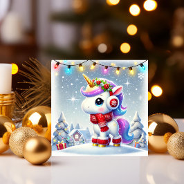 Tarjeta Festiva Unicornio con orejeras acogedoras de invierno