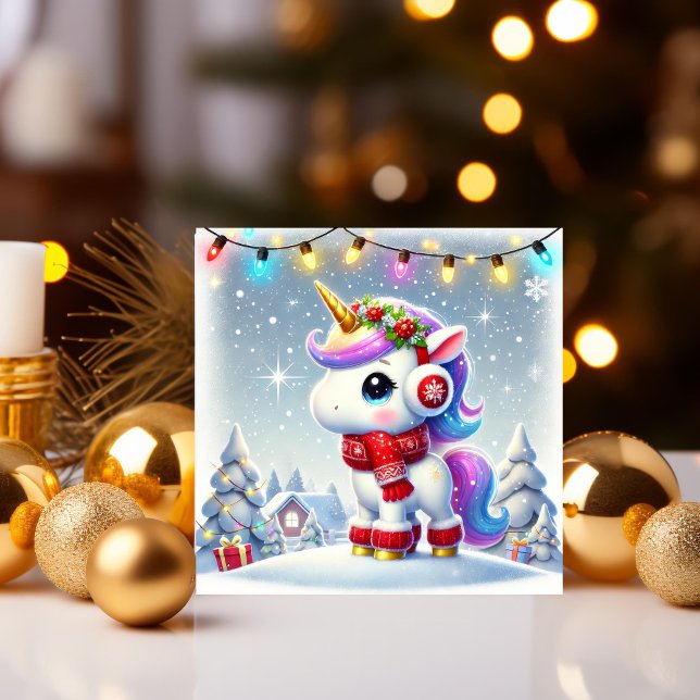 Tarjeta Festiva Unicornio con orejeras acogedoras de invierno (Subido por el creador)