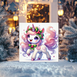 Tarjeta Festiva Unicornio de felicidad de bayas de acebo